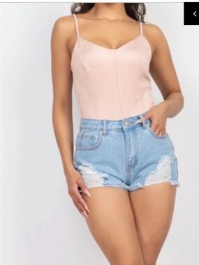 iris Pink Suede-Look Pointed Hem Bodysuit Size Large
